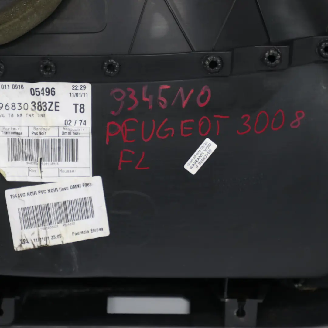 Scheda Porta Anteriore Sinistra Coperchio rivestimento Panno Nero per Peugeot 3008 con numero di parte 9345NO Peugeot 3008 Scheda Porta Anteriore Sinistra Coperchio rivestimento Panno Nero - SKU 9345NO - Numero di parte 9345NO