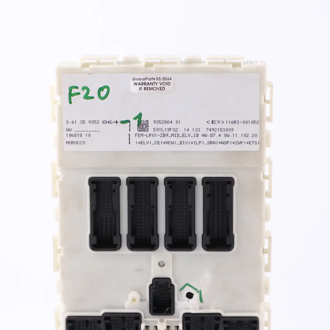 Unidad Control ECU Caja Fusibles Módulo FEM para BMW F20 F21 F22 F30 F32 con número de pieza 9352864 BMW F20 F21 F22 F30 F32 Unidad Control ECU Caja Fusibles Módulo FEM - SKU 9352864-1 - Número de pieza 9352864