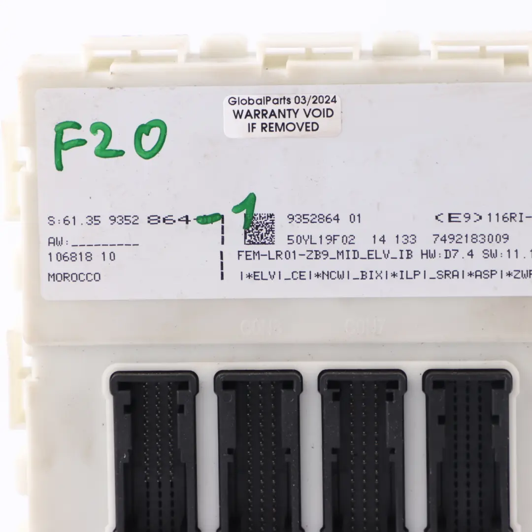 ECU Boîte fusibles l'unité contrôle Module FEM pour BMW F20 F21 F22 F30 F32 à propos du numéro de pièce 9352864 BMW F20 F21 F22 F30 F32 ECU Boîte fusibles l'unité contrôle Module FEM - SKU 9352864-1 - Numéro de pièce 9352864