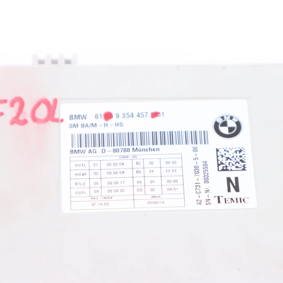 BMW F20 F30 F31 F32 Unidad de Control del Asiento Delantero Módulo ECU - SKU 9354457 - Número de pieza 9354457