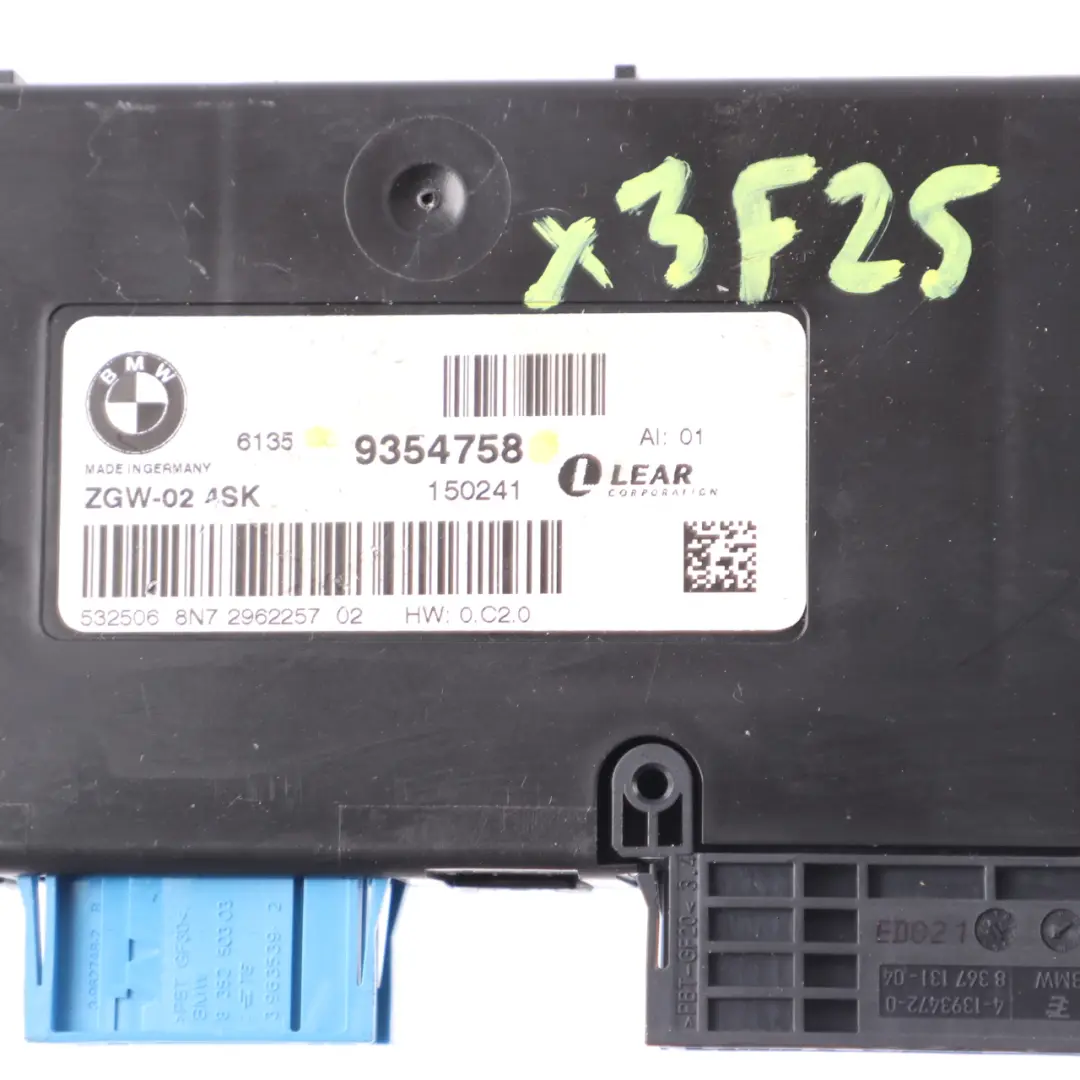 BMW X3 F25 Central Gateway Module Control Unit Lear ZGW-02 4SK Mid - SKU 9354758 - Part number 9354758