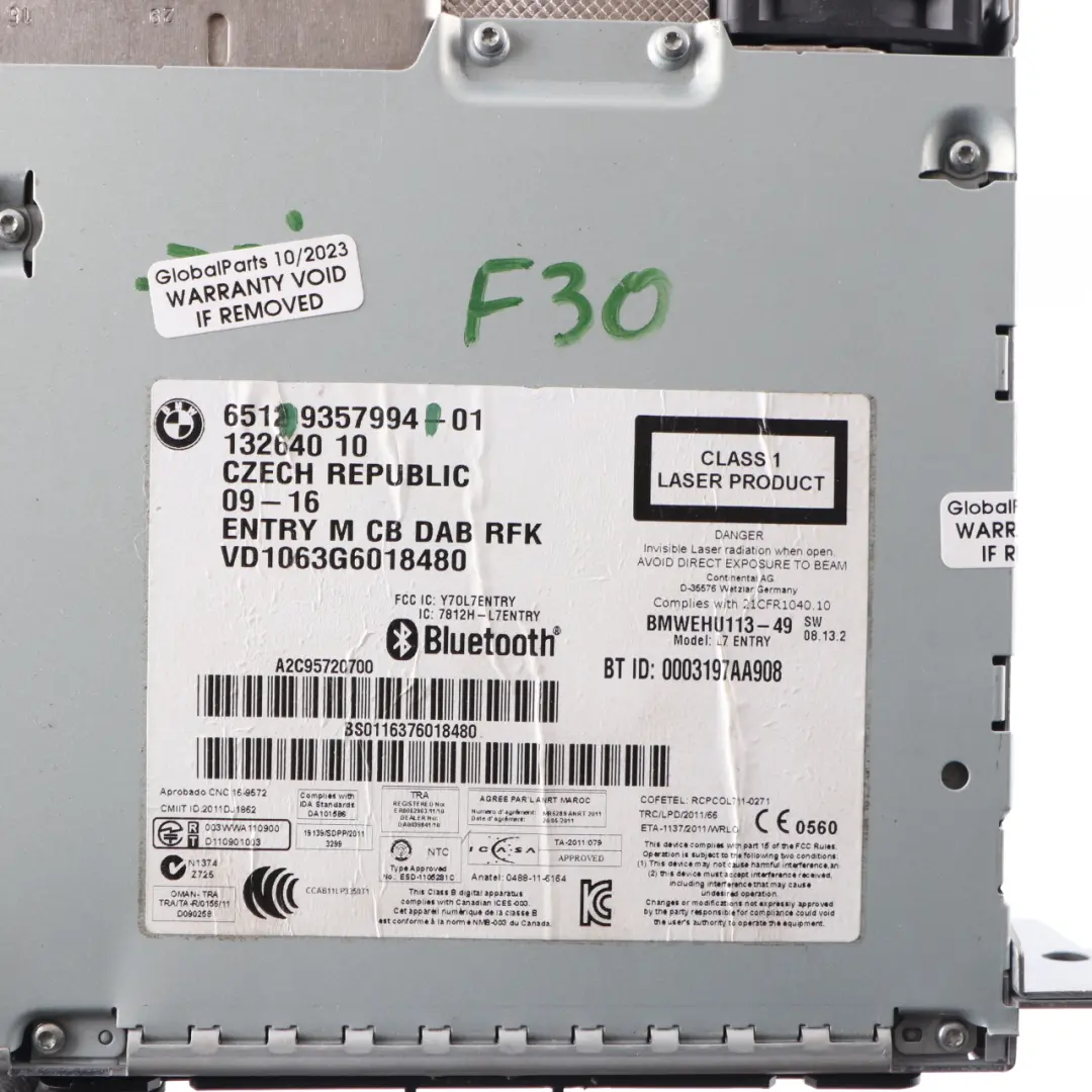 Radio Professional CD Bluetooth Player Head Unit to BMW F30 F31 F32 with Part number 9357994 BMW F30 F31 F32 Radio Professional CD Bluetooth Player Head Unit - SKU 9357994 - Part number 9357994