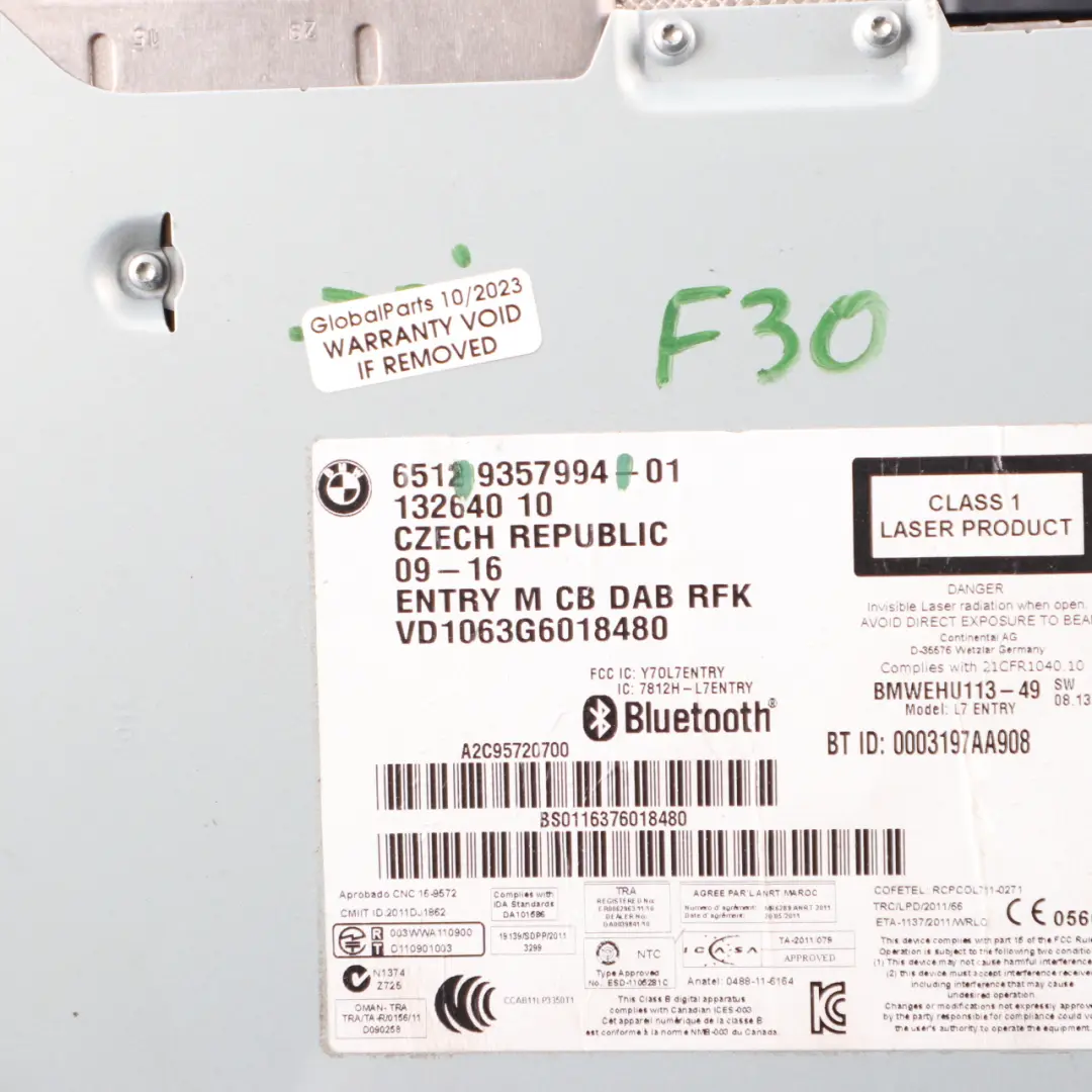 Radio Professional CD Bluetooth Player Head Unit to BMW F30 F31 F32 with Part number 9357994 BMW F30 F31 F32 Radio Professional CD Bluetooth Player Head Unit - SKU 9357994 - Part number 9357994