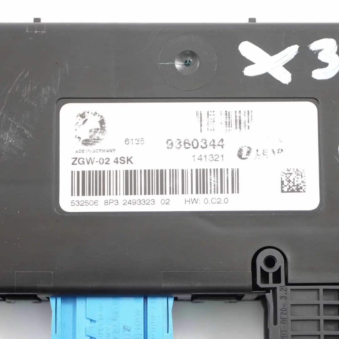 BMW X3 F25 Zentrales Gateway Modul Steuergerät Lear ZGW-02 4SK - SKU 9360344 - Teilenummer 9360344