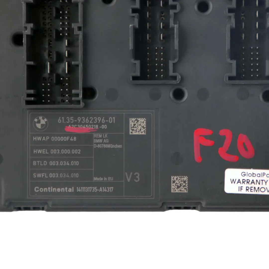 BMW F20 REM Módulo Electrónico Trasero Caja Fusibles Unidad Controlar V3 - SKU 9362396 - Número de pieza 9362396