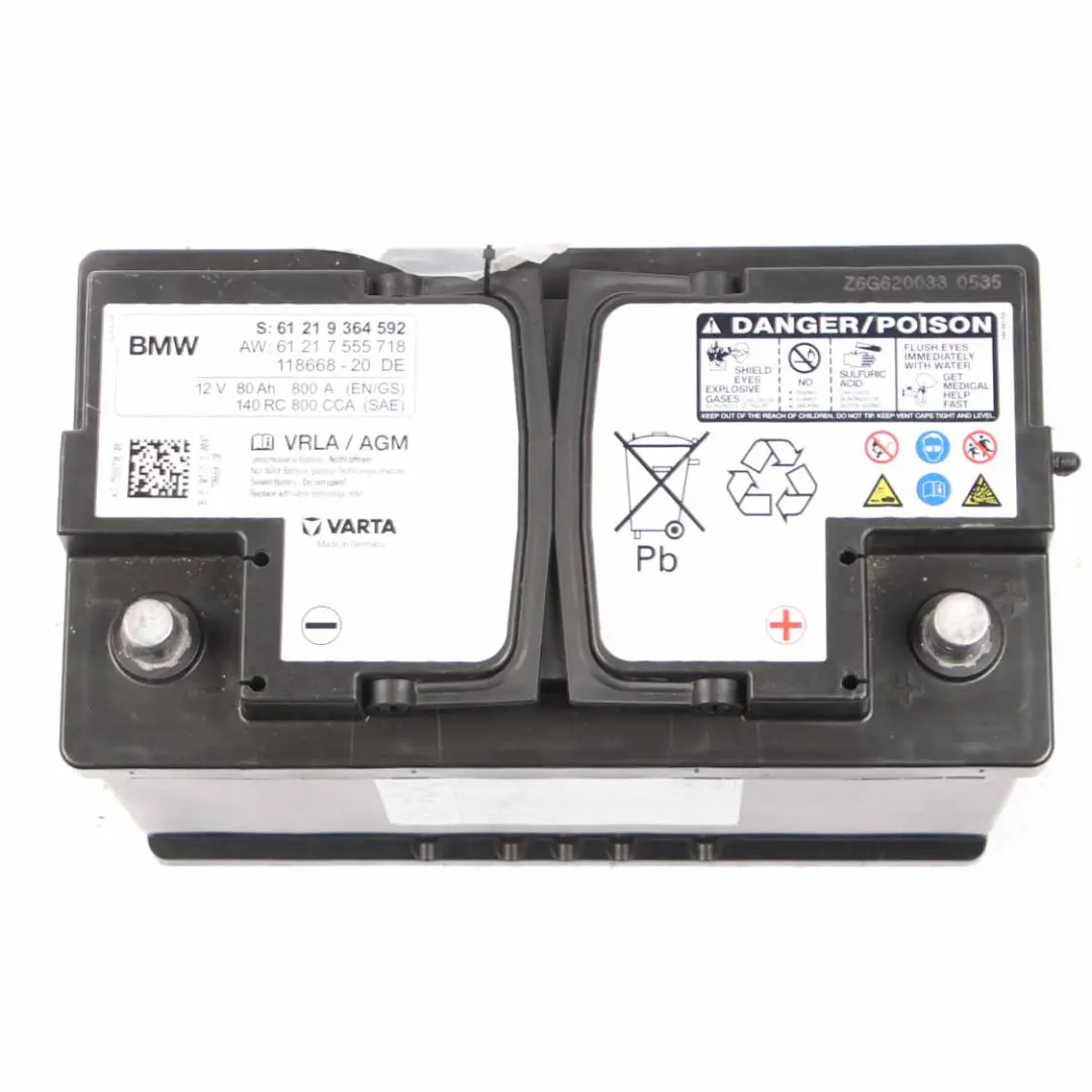 Varta VRLA / AGM 12V Accumulator Battery 80Ah 800A 7555718 to BMW with Part number 9364592 BMW Varta VRLA / AGM 12V Accumulator Battery 80Ah 800A 7555718 - SKU 9364592 - Part number 9364592