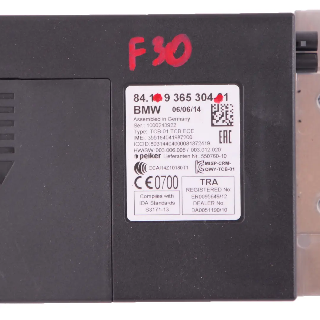 BMW F10 F20 F30 Bluetooth Teleservizi GPS Telematica Modulo di controllo - SKU 9365304 - Numero di parte 9365304