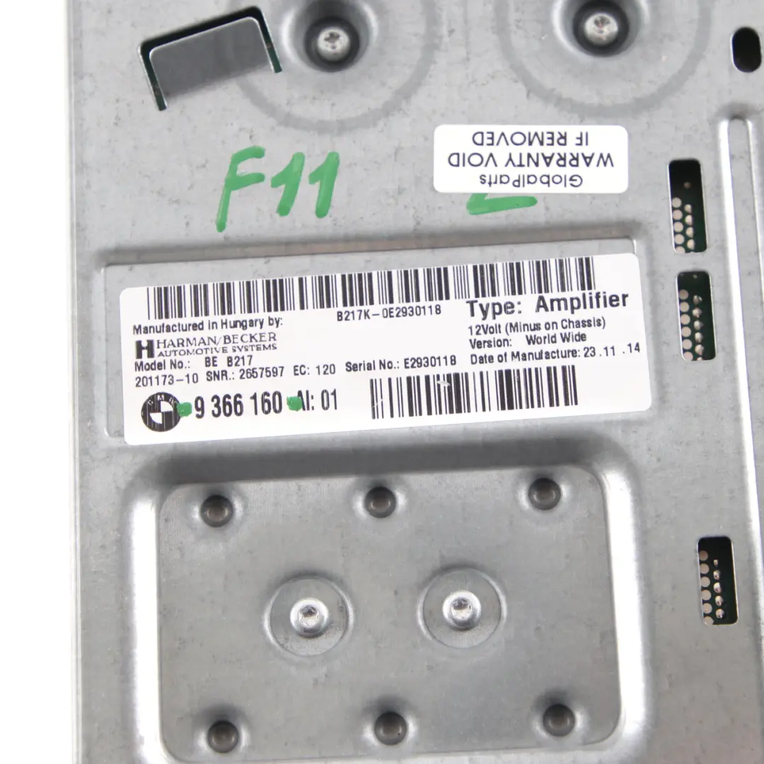 Amplificador audio Unidad Harman/Kardon HIFI System para BMW F01 F10 F11 F12 con número de pieza 9366160 BMW F01 F10 F11 F12 Amplificador audio Unidad Harman/Kardon HIFI System - SKU 9366160 - Número de pieza 9366160