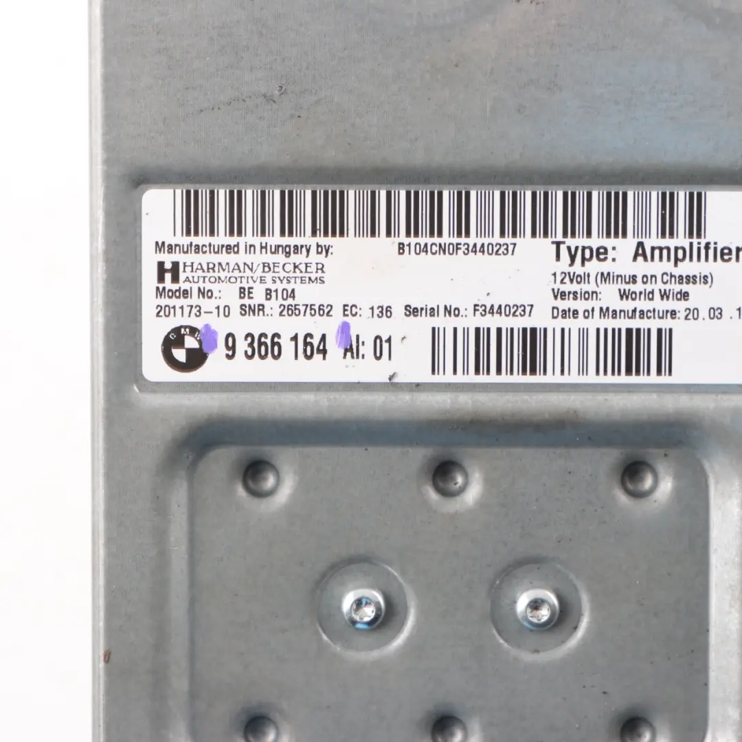  Amplifier BMW F30 F31 F32 Top Hifi Audio Sound Amplifier Harman Kardon - SKU 9366164 - Part number 9366164