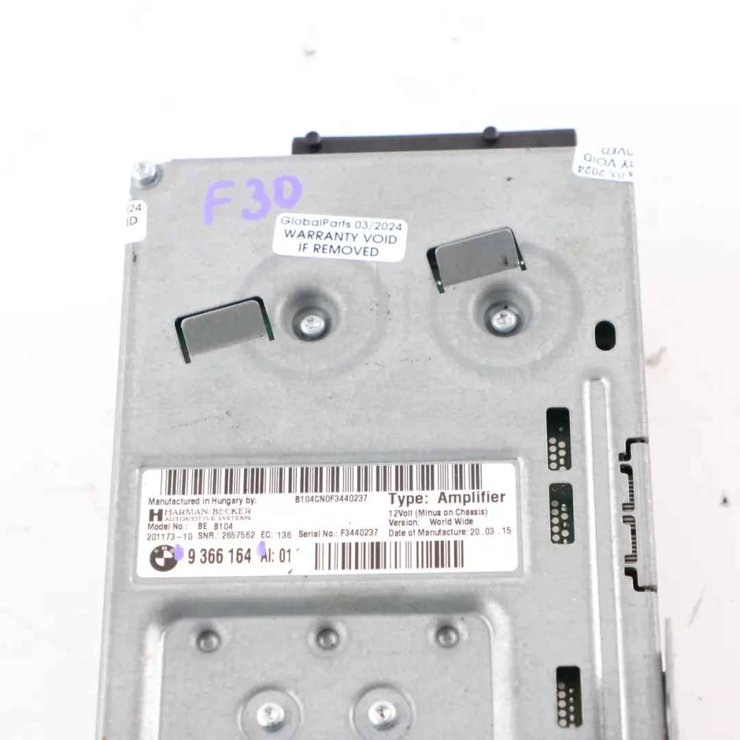  Amplifier BMW F30 F31 F32 Top Hifi Audio Sound Amplifier Harman Kardon - SKU 9366164 - Part number 9366164