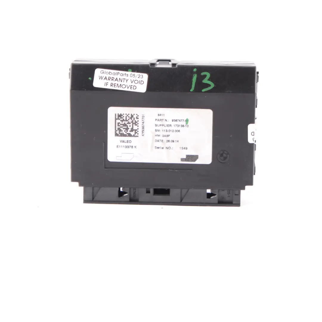Control Unit Module ECU Valeo to BMW i3 I01 with Part number 9367477 BMW i3 I01 Control Unit Module ECU Valeo - SKU 9367477 - Part number 9367477