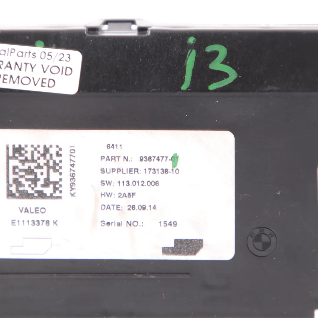 Control Unit Module ECU Valeo to BMW i3 I01 with Part number 9367477 BMW i3 I01 Control Unit Module ECU Valeo - SKU 9367477 - Part number 9367477