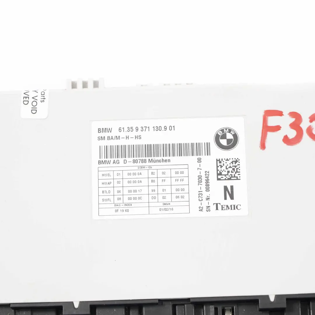 Control Unit Seat Module Unit Controller ECU to BMW F30 Seat with Part number 9371130 BMW F30 Seat Control Unit Seat Module Unit Controller ECU - SKU 9371130 - Part number 9371130