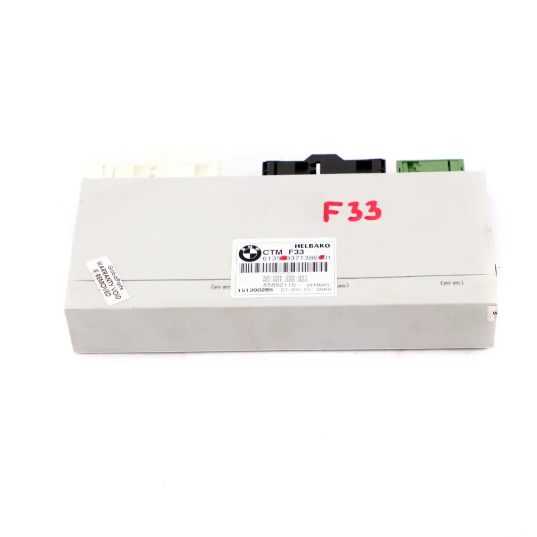 Techo Convertible Módulo CTM Unidad para BMW F33 F83 M4 con número de pieza 9371386 BMW F33 F83 M4 Techo Convertible Módulo CTM Unidad - SKU 9371386 - Número de pieza 9371386