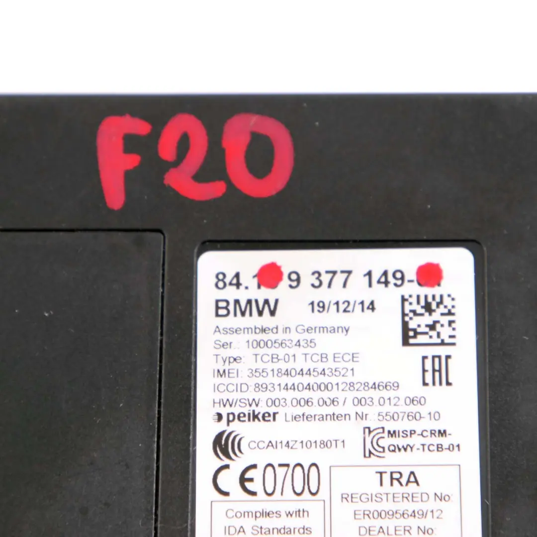 BMW Serie 1 3 F20 F21 F30 F31 Unidad de Control Telemático Módulo - SKU 9377149 - Número de pieza 9377149