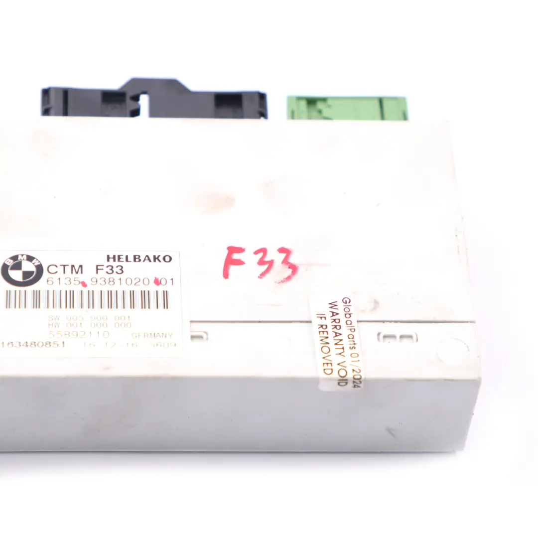 Techo Plegable Módulo ECU Unidad Control CTM para BMW F33 F83 M4 Convertible con número de pieza 9381020 BMW F33 F83 M4 Convertible Techo Plegable Módulo ECU Unidad Control CTM - SKU 9381020 - Número de pieza 9381020