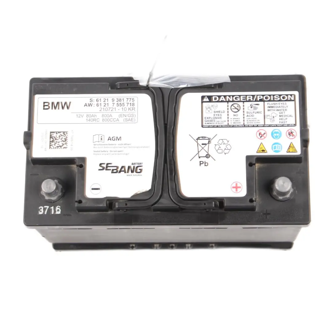BMW SEBANG AGM 12V Accumulator Battery 80Ah 800A 7555718 - SKU 9381775 - Part number 9381775