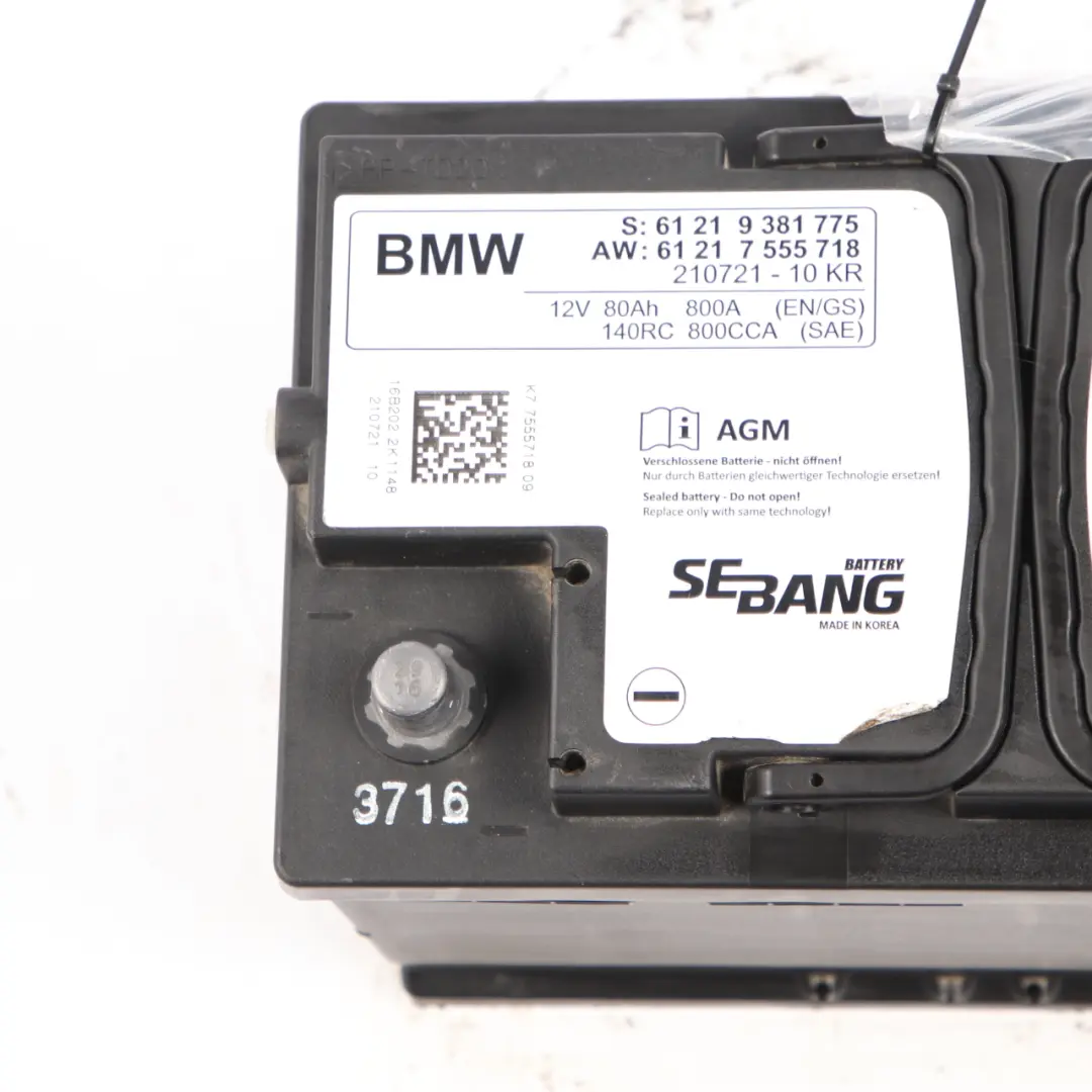 BMW SEBANG AGM 12V Accumulator Battery 80Ah 800A 7555718 - SKU 9381775 - Part number 9381775