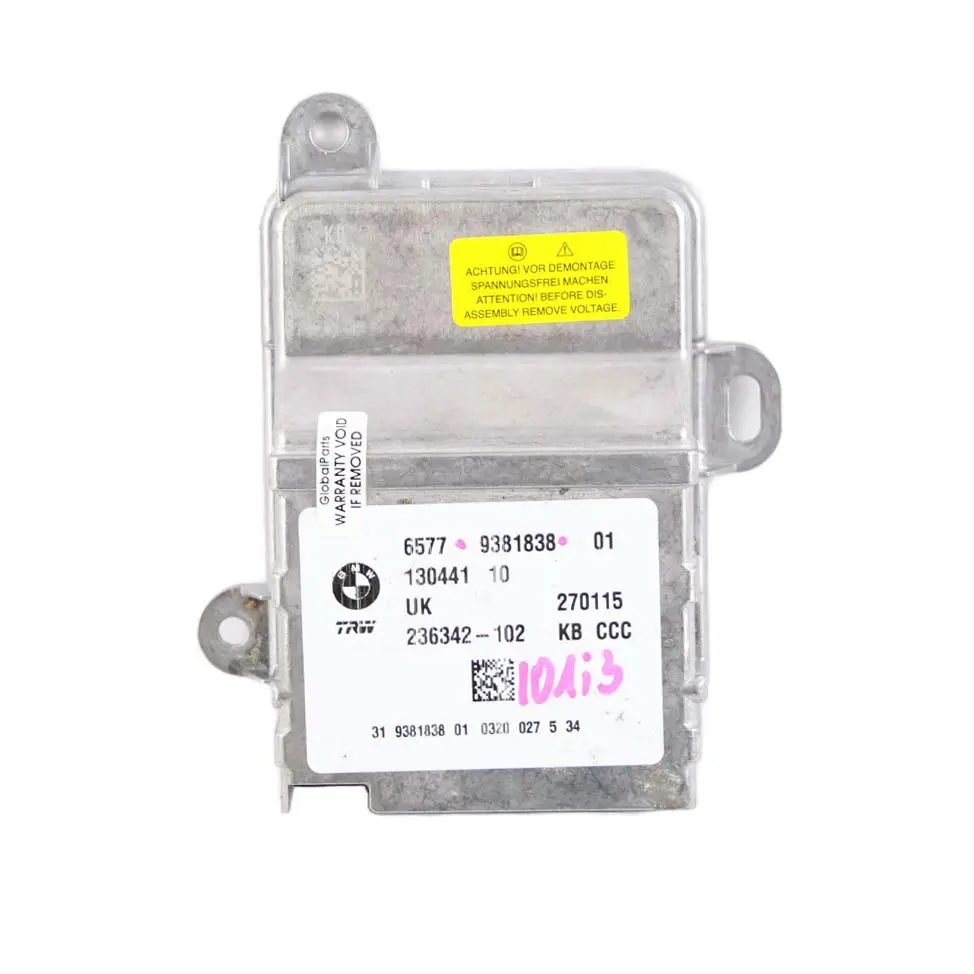 Airbag Module ECU Control Unit to BMW i3 I01 with Part number 9381838 BMW i3 I01 Airbag Module ECU Control Unit - SKU 9381838 - Part number 9381838