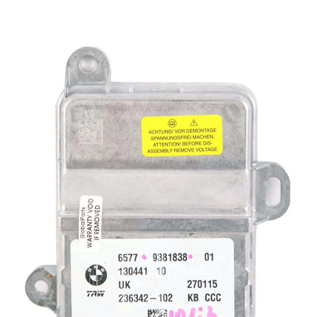 Airbag Module ECU Control Unit to BMW i3 I01 with Part number 9381838 BMW i3 I01 Airbag Module ECU Control Unit - SKU 9381838 - Part number 9381838