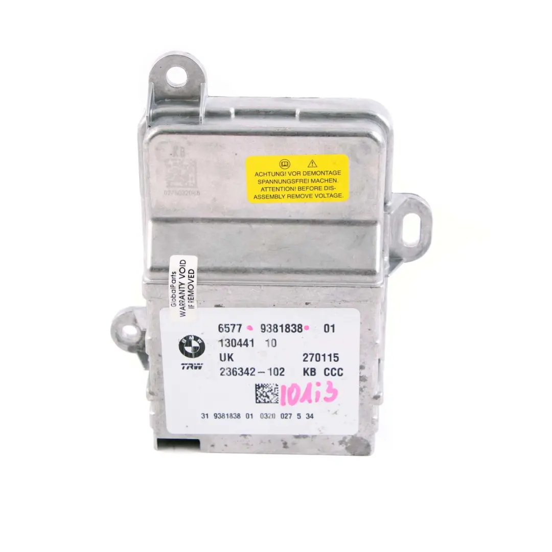 Airbag Module ECU Control Unit to BMW i3 I01 with Part number 9381838 BMW i3 I01 Airbag Module ECU Control Unit - SKU 9381838 - Part number 9381838