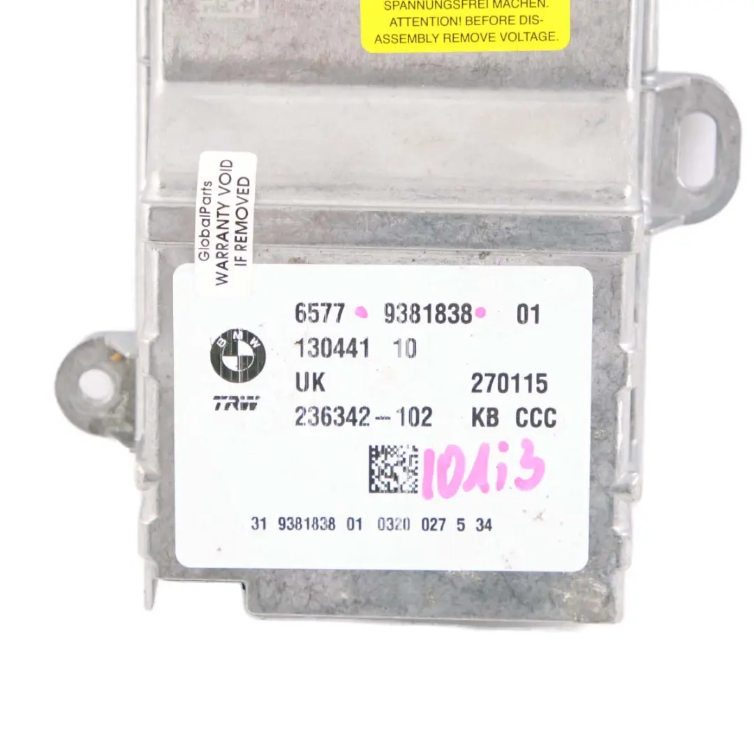 Airbag Module ECU Control Unit to BMW i3 I01 with Part number 9381838 BMW i3 I01 Airbag Module ECU Control Unit - SKU 9381838 - Part number 9381838