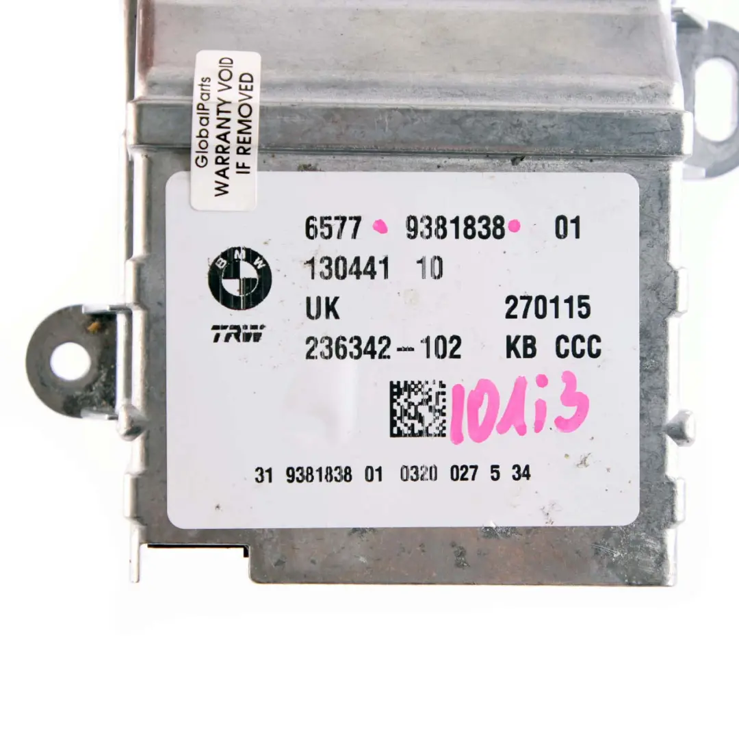 Airbag Module ECU Control Unit to BMW i3 I01 with Part number 9381838 BMW i3 I01 Airbag Module ECU Control Unit - SKU 9381838 - Part number 9381838