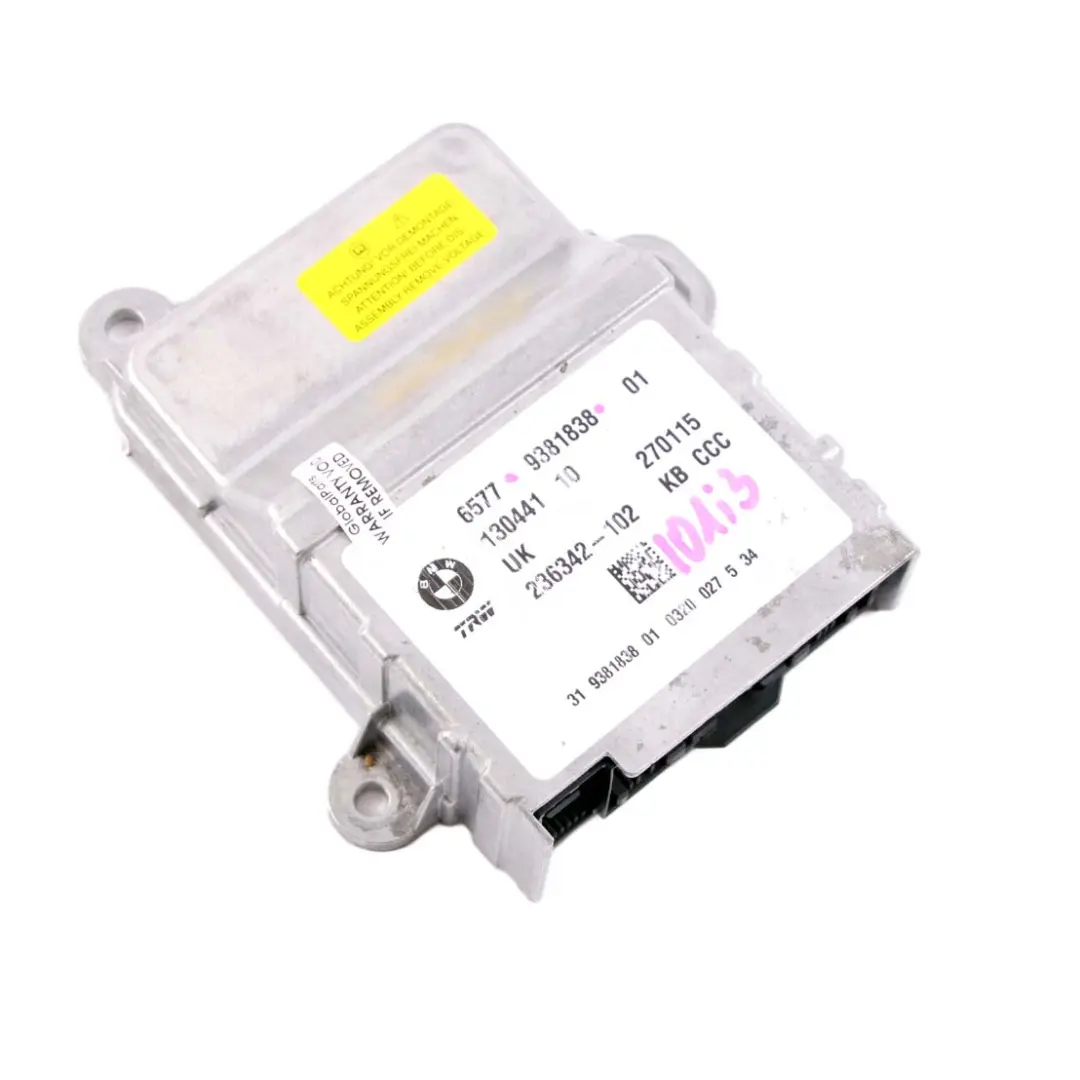 Airbag Module ECU Control Unit to BMW i3 I01 with Part number 9381838 BMW i3 I01 Airbag Module ECU Control Unit - SKU 9381838 - Part number 9381838