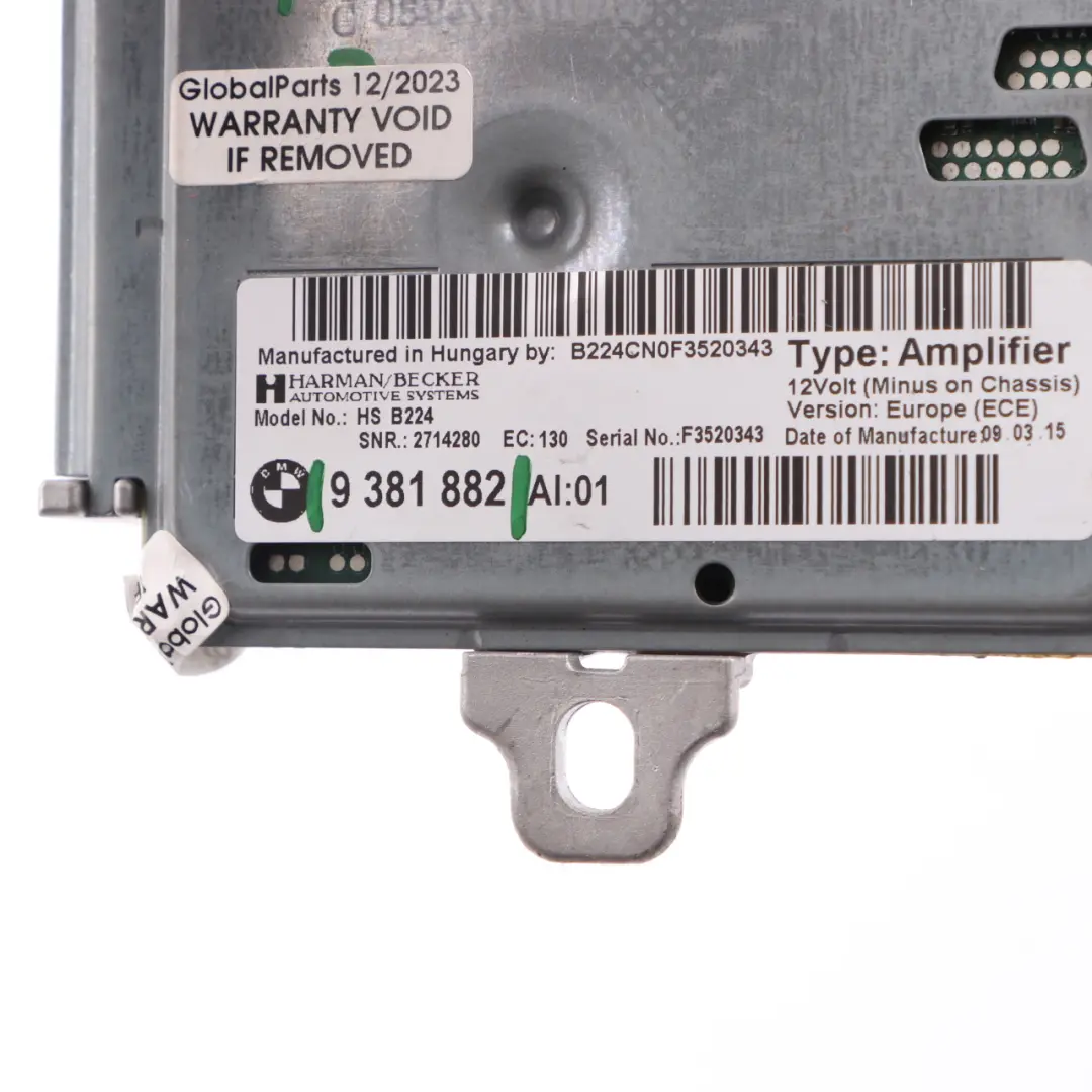  Sound Amplifier BMW F30 F31 F80 M3 Hifi Audio Control Unit Harman Becker - SKU 9381882 - Part number 9381882