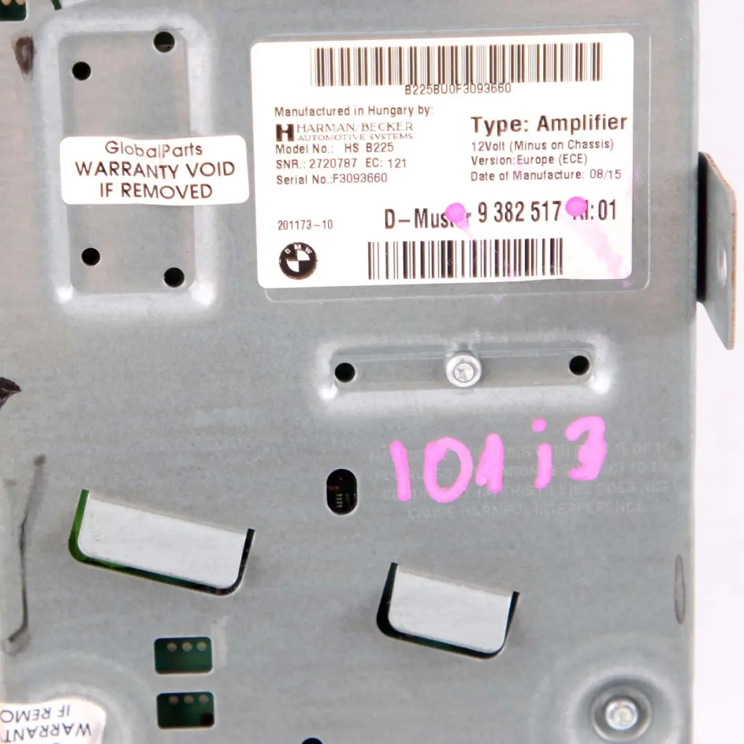  Audio Amplifier BMW F20 F21 F23 LCI I3 I8 Top Hifi Harman Kardon Unit - SKU 9382517 - Part number 9382517