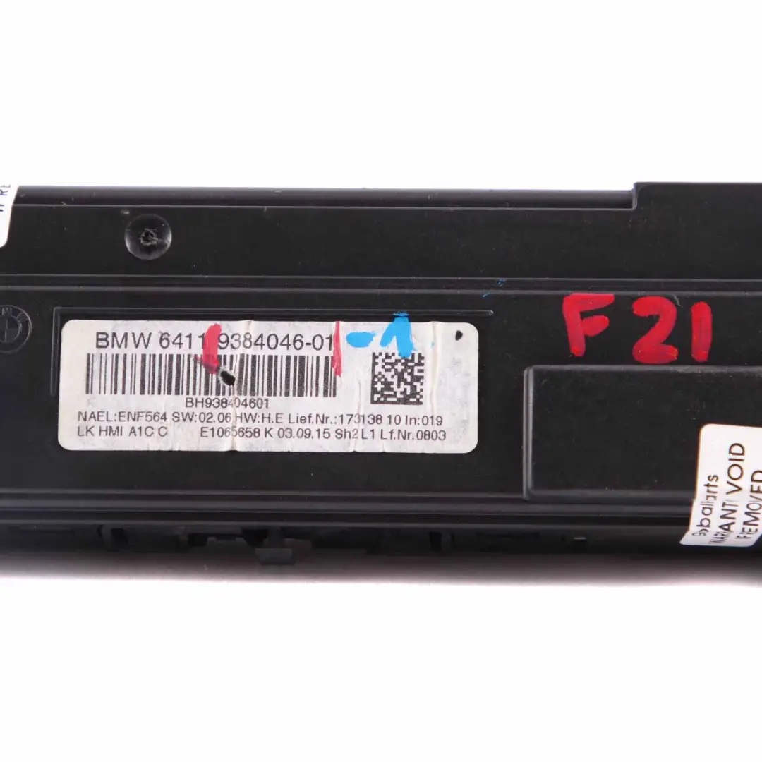 Air Conditioning Panel BMW F20 F21 LCI Automatic A/C Control Unit Panel - SKU 9384046-1 - Part number 9384046