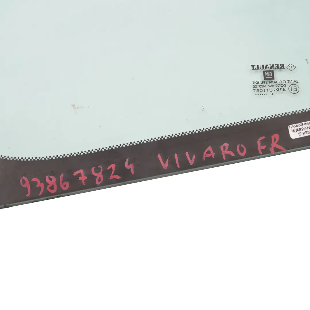Window Quarter Glass Front Door Right O/S AS2 to Renault Trafic 3 Vivaro B with Part number 93867824 Renault Trafic 3 Vivaro B Window Quarter Glass Front Door Right O/S AS2 - SKU 93867824 - Part number 93867824