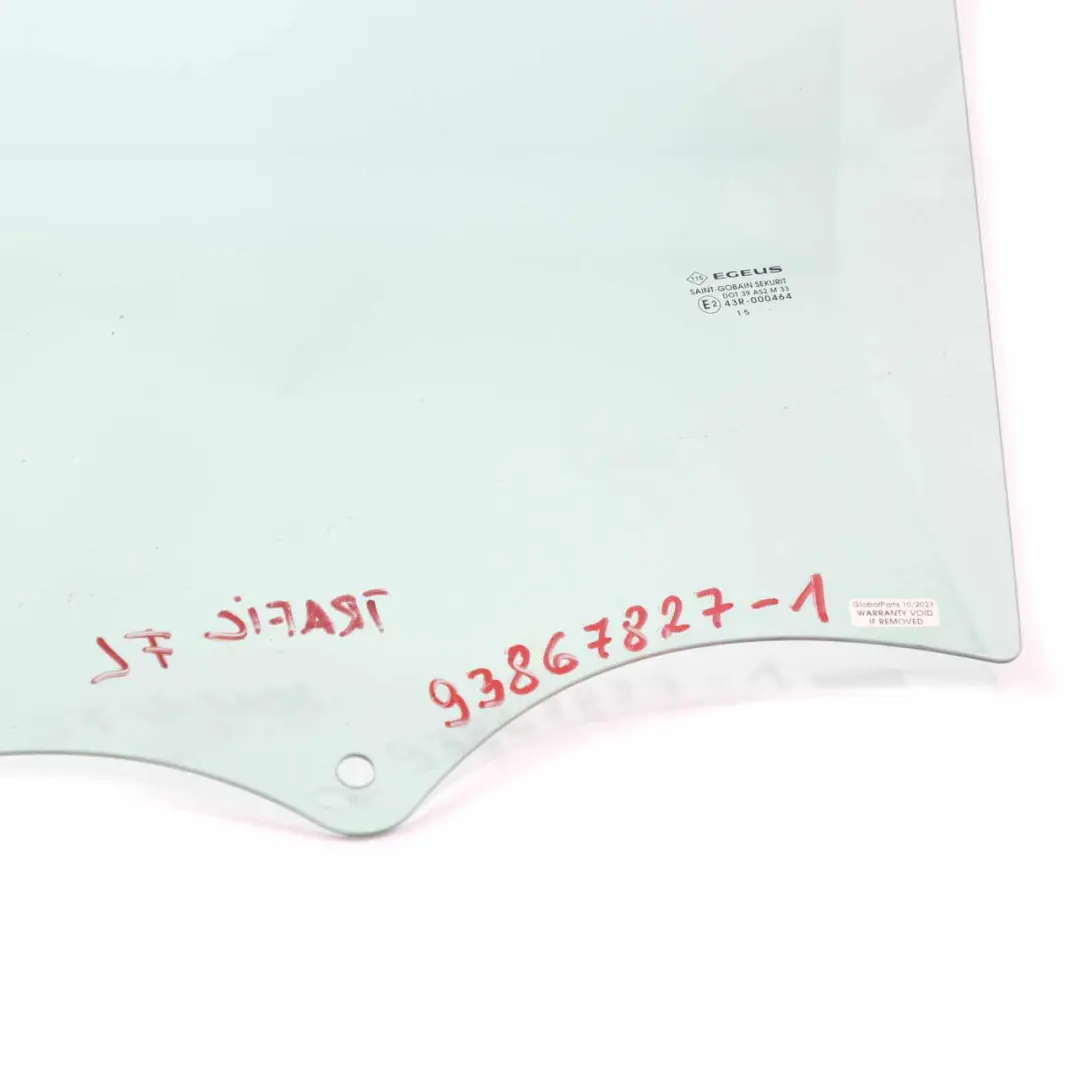 Window Glass Front Door Left N/S AS2 to Renault Trafic 3 Vivaro B with Part number 93867827 Renault Trafic 3 Vivaro B Window Glass Front Door Left N/S AS2 - SKU 93867827-1 - Part number 93867827