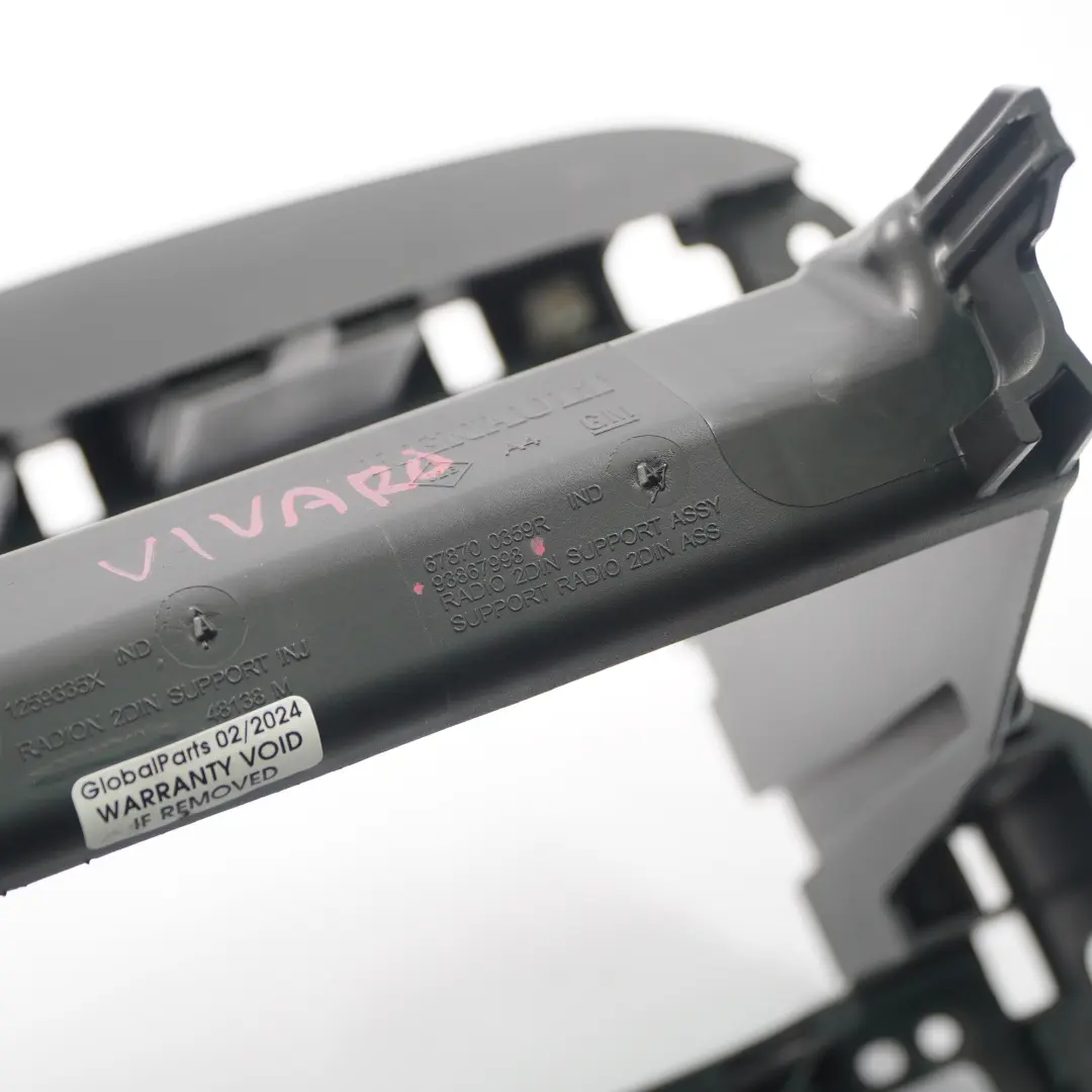 Radio Stereo Head Unit Mount Bracket Holder Support to Vauxhall Vivaro B with Part number 93867998 Vauxhall Vivaro B Radio Stereo Head Unit Mount Bracket Holder Support - SKU 93867998 - Part number 93867998