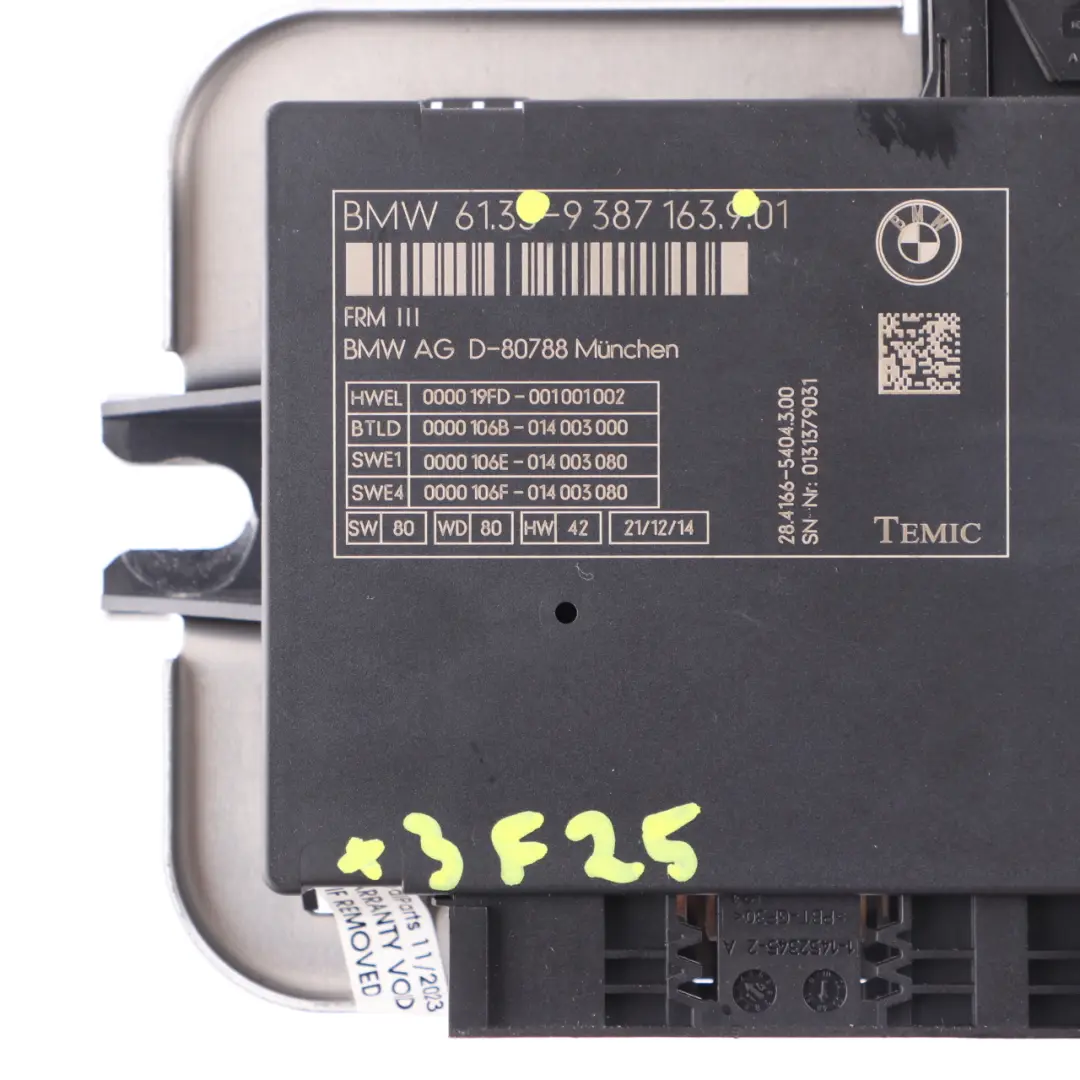 BMW X3 F25 Footwell Light Control Unit Module ECU FRM III TEMIC - SKU 9387163 - Part number 9387163