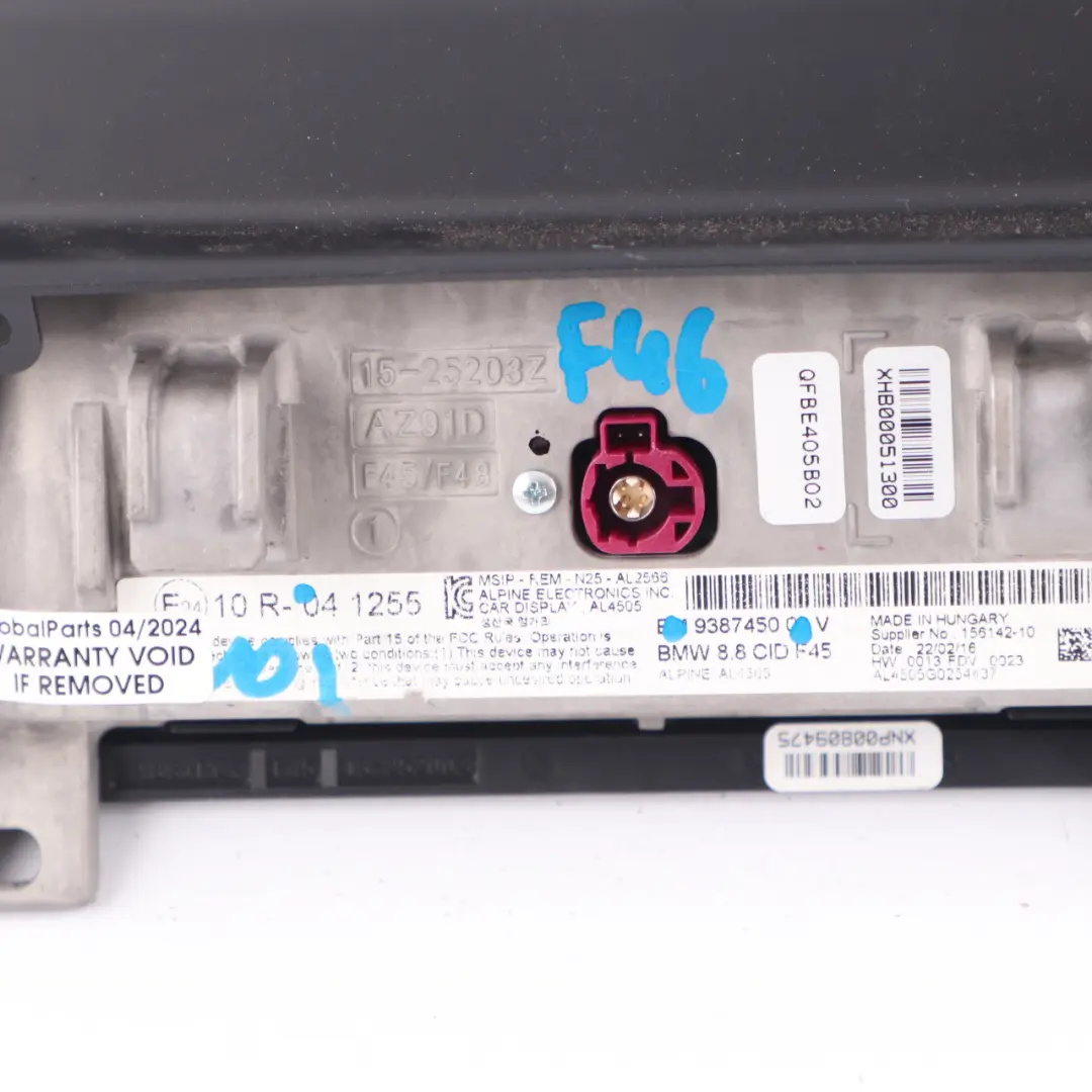  Display Screen BMW F45 F46 Central Information Navigation Monitor 8,8" - SKU 9387450 - Part number 9387450