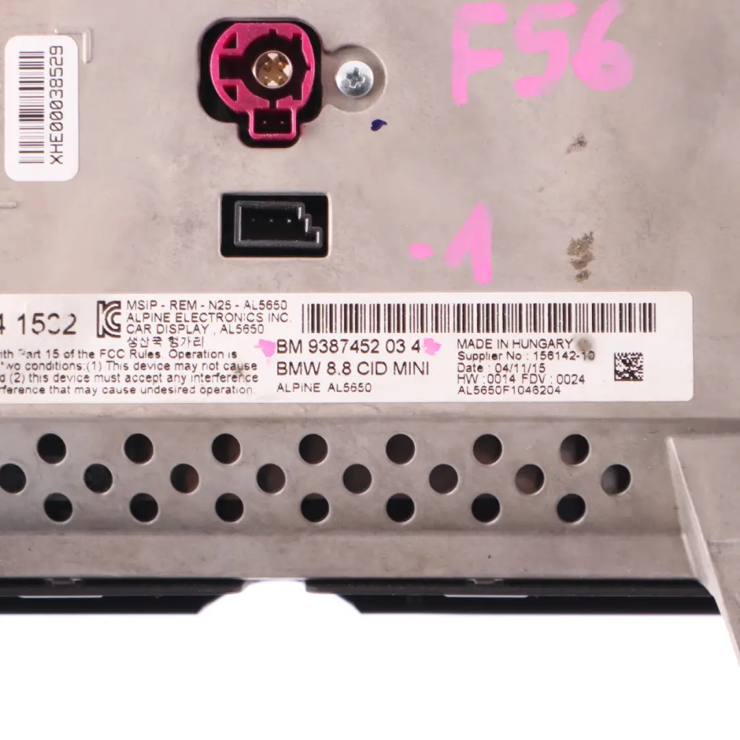 Mini F55 F56 Cruscotto Display Centrale Schermo Navigatore 8,8" - SKU 9387452-1 - Numero di parte 9387452