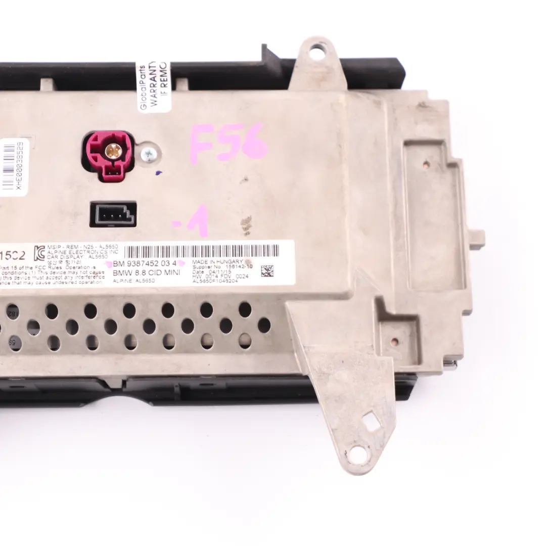 Dashboard Central Information Display Sat Nav Screen 8,8" to Mini F55 F56 with Part number 9387452 Mini F55 F56 Dashboard Central Information Display Sat Nav Screen 8,8" - SKU 9387452-1 - Part number 9387452