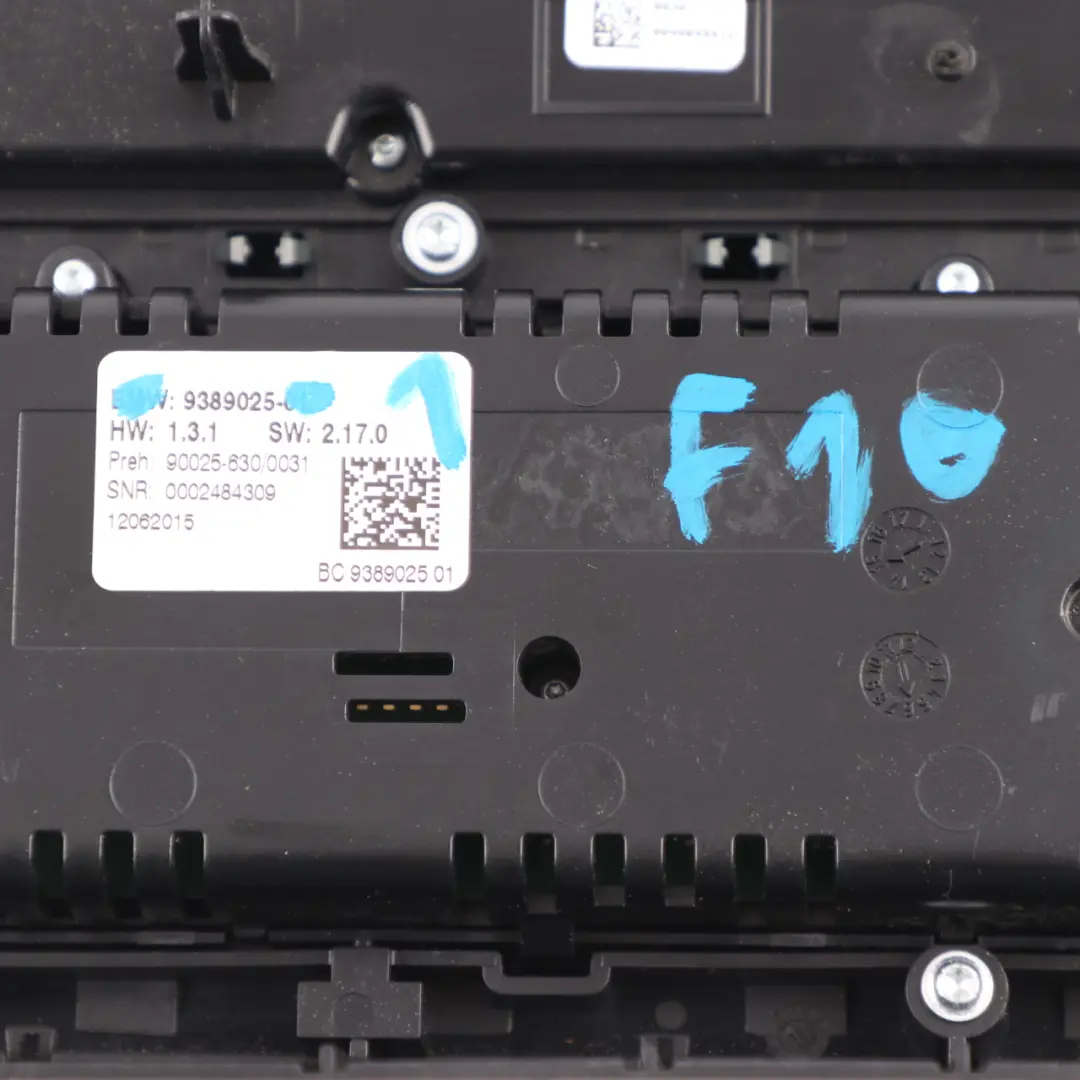 Air Conditioning Panel BMW F10 Radio A/C Switch Control Unit Black - SKU 9389025-1 - Part number 9389025