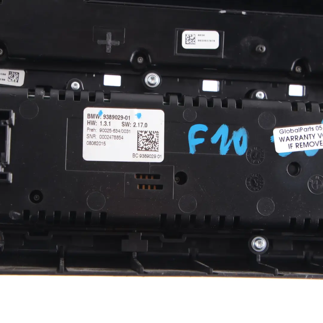 Conditioning Panel BMW F10 F11 Radio A/C Switch Control Unit Black to Air with Part number 9389029 Air Conditioning Panel BMW F10 F11 Radio A/C Switch Control Unit Black - SKU 9389029 - Part number 9389029