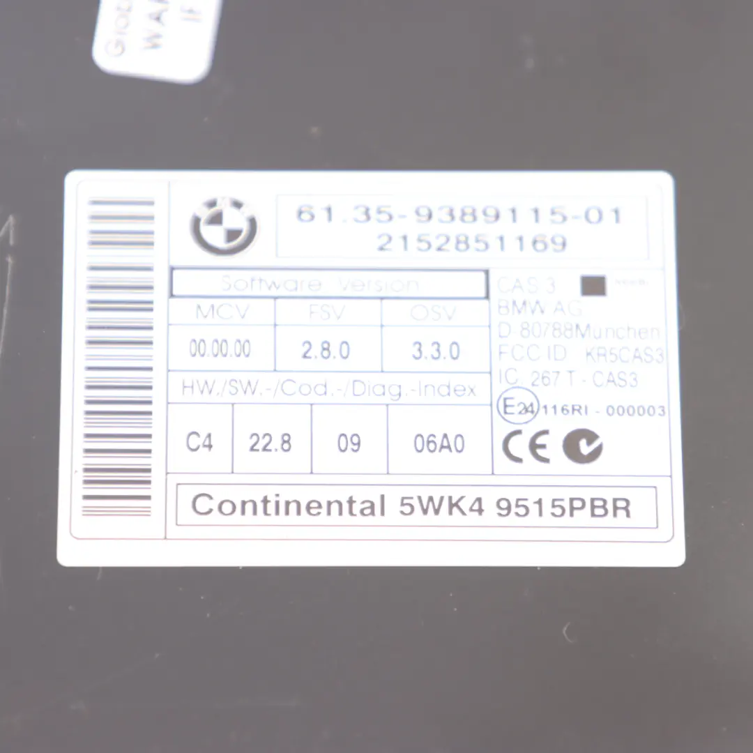CAS3 Control Unit Key Reading Module Mini Countryman R60 - SKU 9389115 - Part number 9389115