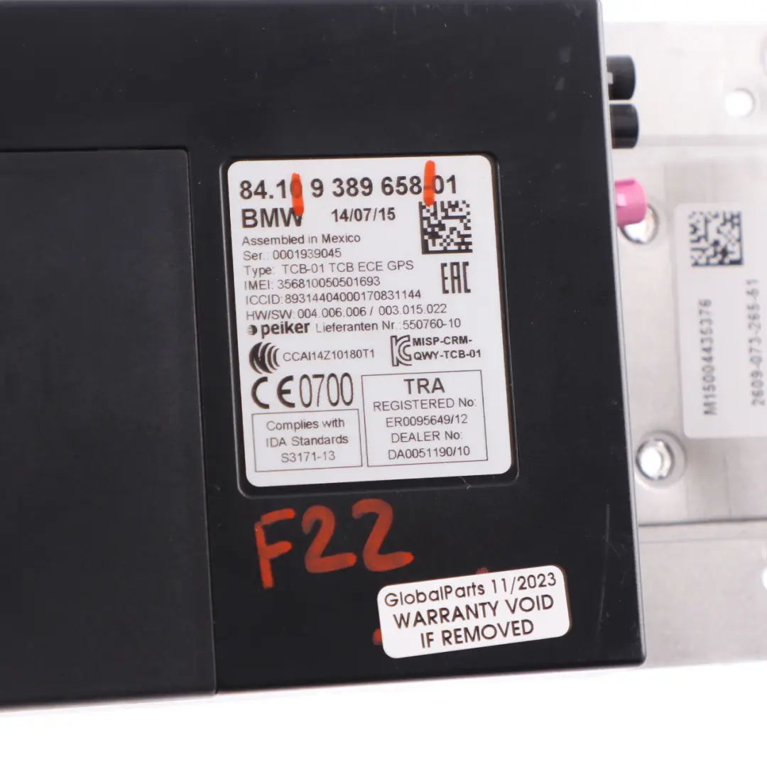BMW F20 F21 F22 Telematik Bluetooth Steuermodul Einheit TCB ECE GPS - SKU 9389658 - Teilenummer 9389658