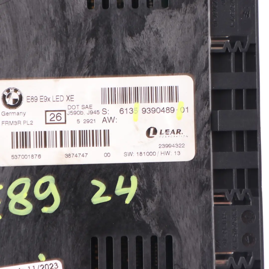 BMW Z4 E89 Modulo Luci Vano Piedi Unità Di Controllo ECU FRM3R PL2 Lear - SKU 9390489 - Numero di parte 9390489