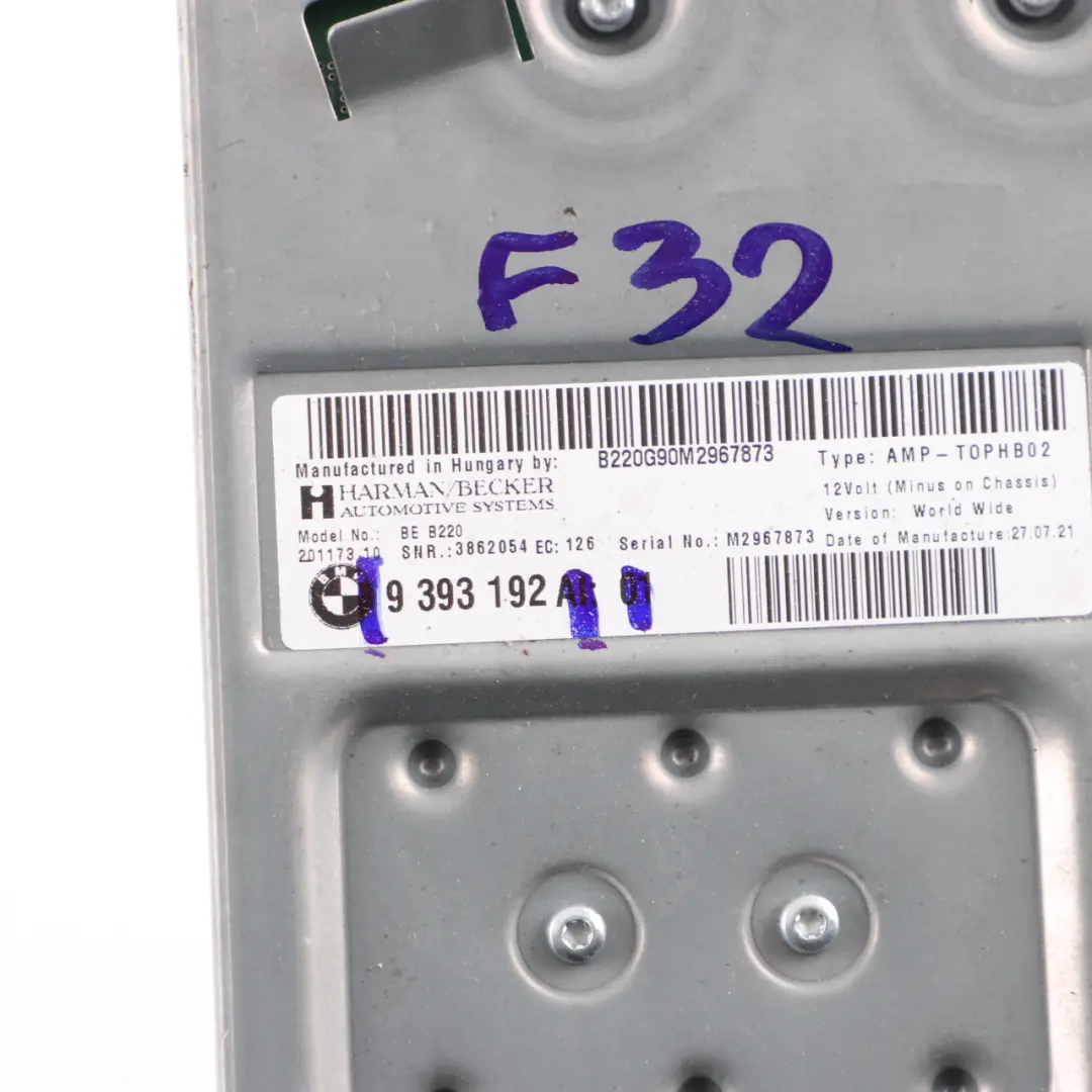 BMW F30 F31 F32 Top Hifi Audio System AMP Amplifier Harman Kardon - SKU 9393192 - Part number 9393192