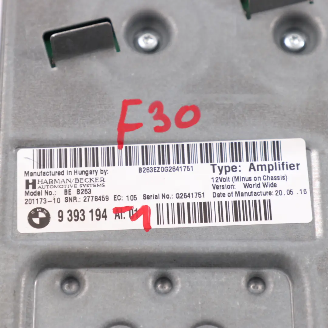 Wzmacniacz Harman Kardon do BMW F30 LCI F31 o numerze 9393194 BMW F30 LCI F31 Wzmacniacz Harman Kardon - SKU 9393194-1 - Numer Części 9393194