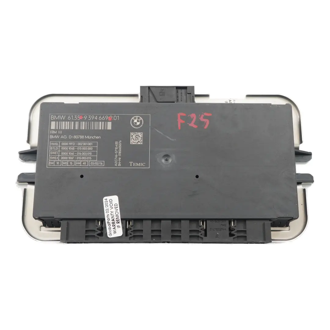 Fußraum leuchte Modul Steuergerät ECU FRM3 für BMW X3 F25 mit Teilenummer 9394669 BMW X3 F25 Fußraum leuchte Modul Steuergerät ECU FRM3 - SKU 9394669 - Teilenummer 9394669