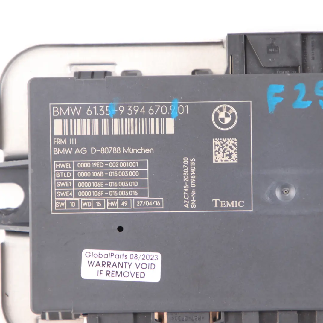 Footwell Light Control Module ECU Unit FRM3 III TEMIC to BMW F25 with Part number 9394670 BMW F25 Footwell Light Control Module ECU Unit FRM3 III TEMIC - SKU 9394670 - Part number 9394670