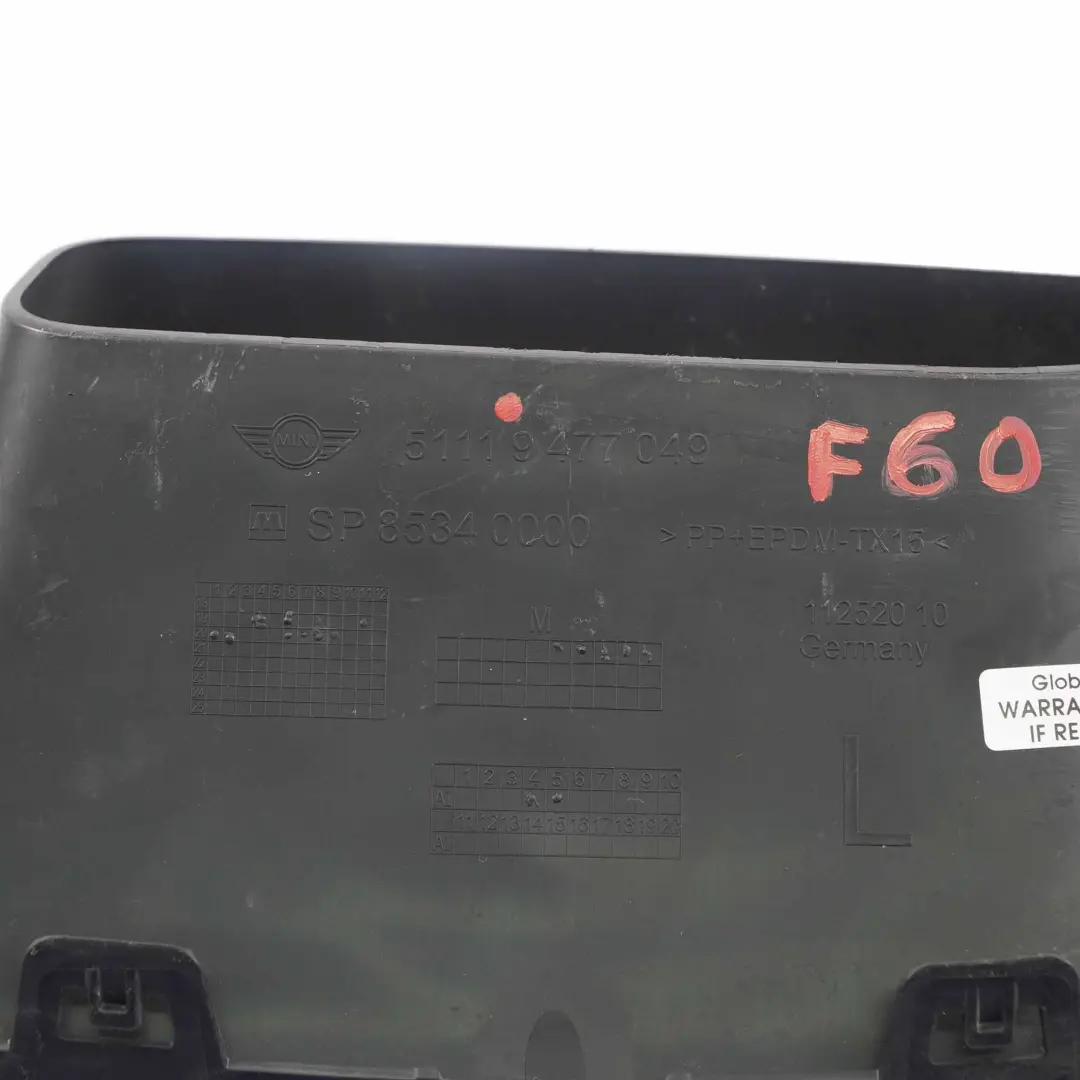 Front Bumper Countryman Left N/S Grille Grid Trim Panelling to Mini F60 LCI with Part number 9477049 Mini F60 LCI Front Bumper Countryman Left N/S Grille Grid Trim Panelling - SKU 9477049 - Part number 9477049