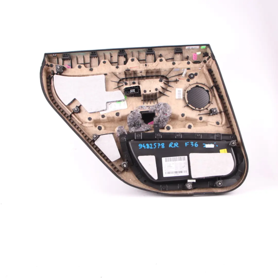 Door Card Trim Rear Right O/S Panelling Lining Leather Ivory White to BMW F36 LCI with Part number 9482578 BMW F36 LCI Door Card Trim Rear Right O/S Panelling Lining Leather Ivory White - SKU 9482578 - Part number 9482578