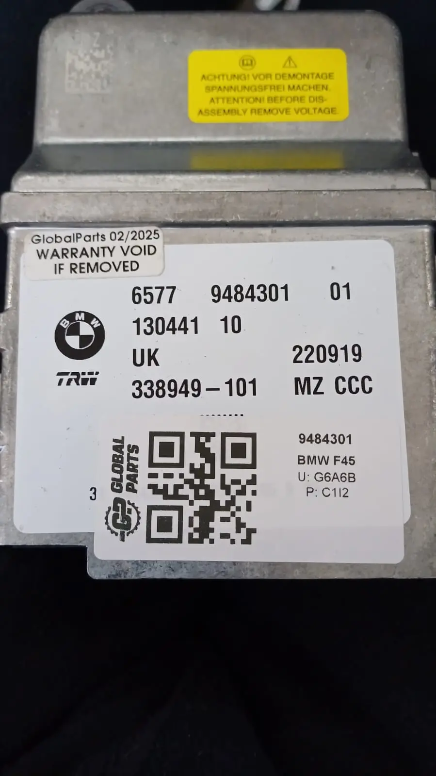  Modulo Airbag BMW F45 X1 F48 Mini F54 F55 F56 Air Bag Control Unit ECU 9367835 - SKU 9484301 - Numero di parte 9484301